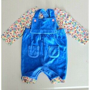 NWOT Baby Boden Velour Dungaree Set, Sz 0/3 & 6/9